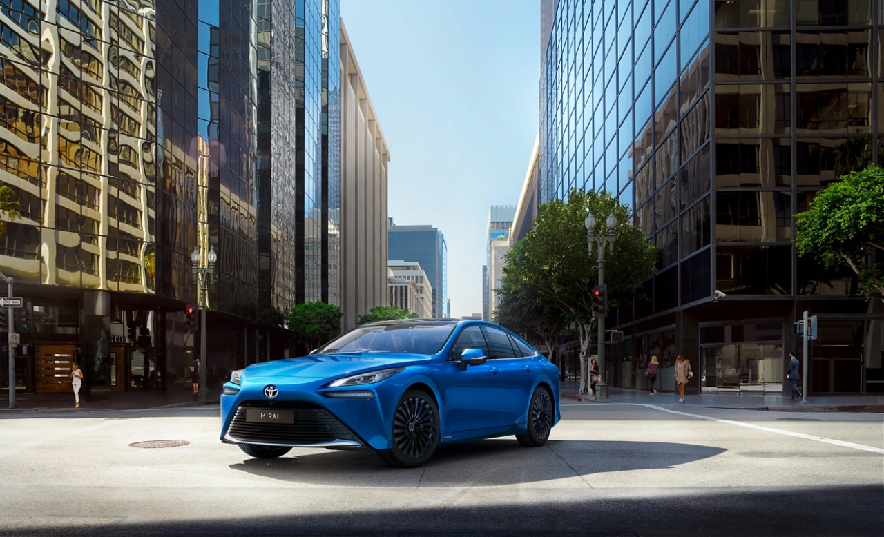 Toyota Mirai side angle parked in a street