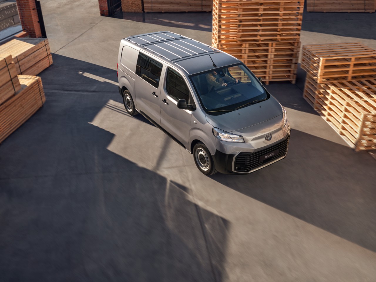 Aerial view of Toyota Proace in factory setting